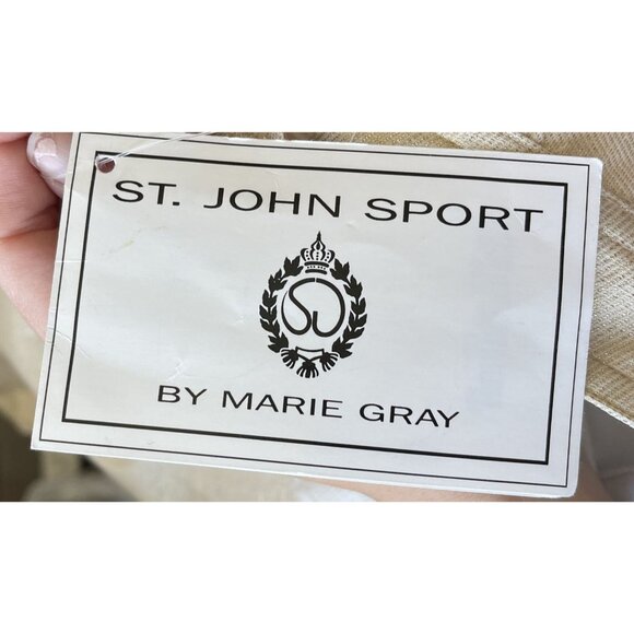 St. John Sport Wide Leg Pants Size 12 NWT Dog Show Twill Metallic Gold Ivory - Picture 8 of 10